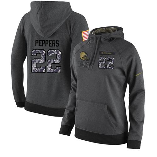 NFL Women's Nike Cleveland Browns #22 Jabrill Peppers Stitched Black Anthracite Salute to Service Player Performance Hoodie